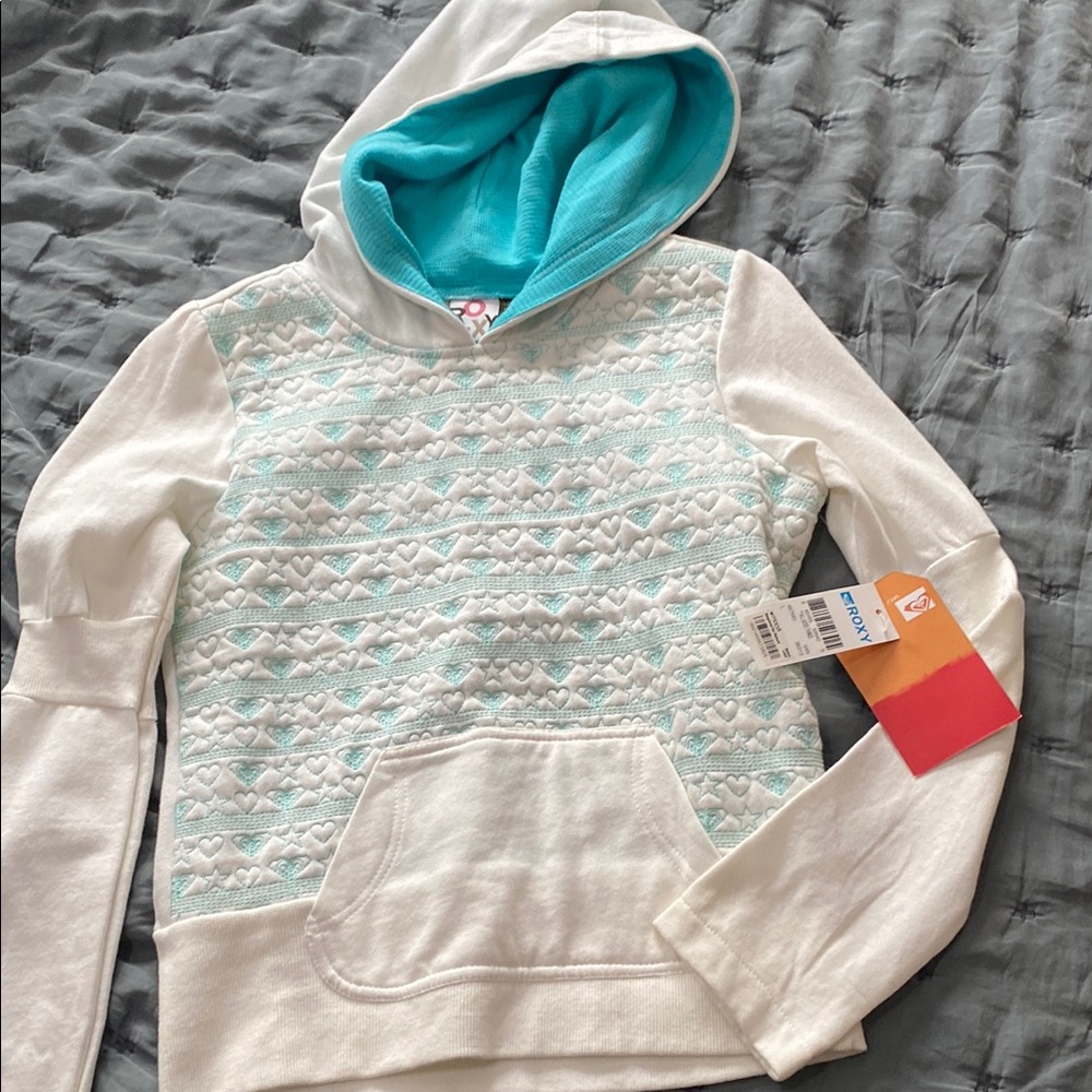 Girls Roxy Cream and Light Blue Patterned Hoodie NWT